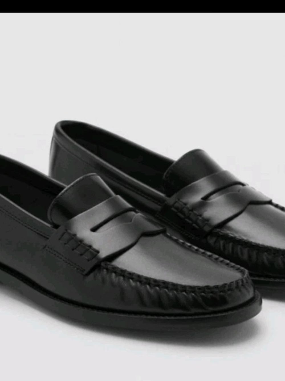 Mango Black Leather Penny Loafers - Picture 2 of 9